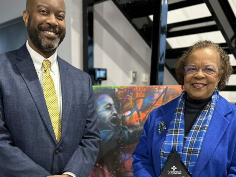 David Wilson presents his mother, Elaine, with the Martin Luther King, Jr. Acts of Service Award on Jan. 16 from the city of Somerset. (Photo provided) 