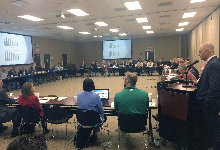 Rob Akers (right), the associate commissioner of KDE’s Office of Educator Licensure and Effectiveness, spoke to GRREC members about alternate routes to certification at the co-op’s September meeting.