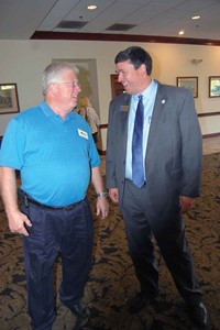 Among the dignitaries dropping in at this year’s meetings was Kentucky Education Commissioner Stephen Pruitt (right) who shared a moment at the Fifth Region meeting in Shelby County with his local school board member, Larry Dodson of the Oldham County Board of Education. Dodson, who is running for another term in office, took the opportunity to ask Pruitt for his vote.