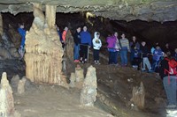 This formation of actively growing stalagmites and stalactites was shown to the Paintsville students just before all of the lights were turned off – an exercise to demonstrate why Native Americans couldn’t travel far into caves lit only by primitive reed torches.