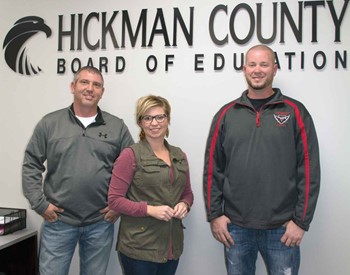 Hickman County school board members, l-r, Shannon Dowdy, Andrea Davis and Matt Hicks just prior to their November school board meeting. All three were first-year board members in 2017.