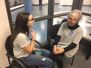 Walton-Verona High School S.A.F.E. Agent Nancy Ryan talks to a student. The program won the PEAK Award in 2007. (Photo Courtesy of Walton-Verona Ind. Schools)