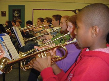 Elementary students in Daviess County practice their instruments during music class. The district placed a focus on music education at a young age as part of its Graduation 2010 program. (Photo courtesy of Daviess County Schools)