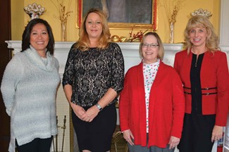 Three KSBA staffers were recognized for service milestones. They are, L-R, with Executive Director Kerri Schelling at far right, Leah Herrera (10 years), Shannon Robinson (five years) and Madelynn Coldiron (20 years).