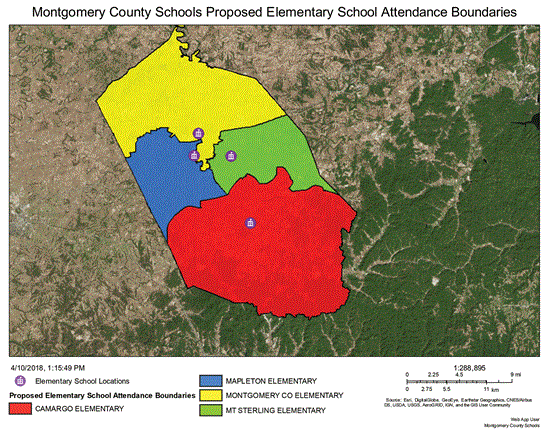 An interactive map on Montgomery County Schools’ website enabled parents to see the proposed boundary for redistricting and also enter their address to see how far they live from the school their child would attend.