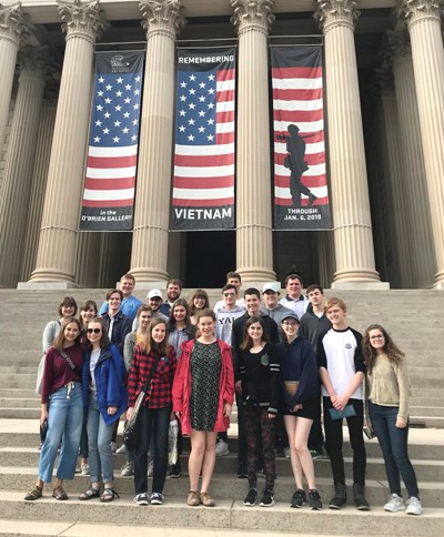Members of Highlands High School’s We the People Team pose for a picture in front of the National Archives. They were in Washington, D.C., for the 2018 national competition. We the People also is one of the school’s government courses.